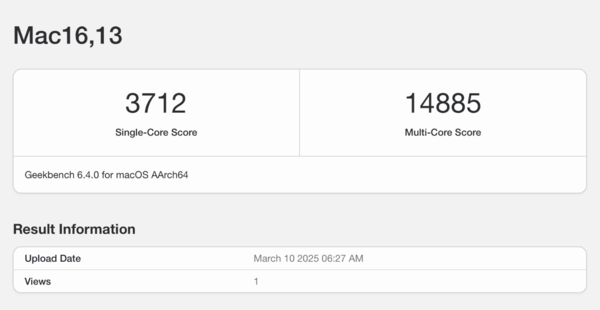 MacBook Air GeekBench 6测试结果