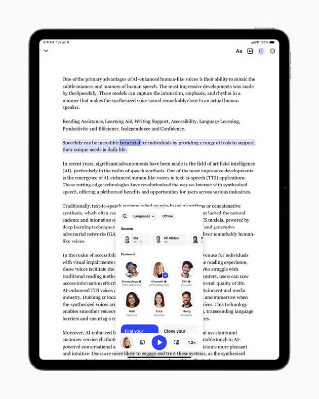 Apple 设计大奖“多元包容”类别获奖 app：Speechify