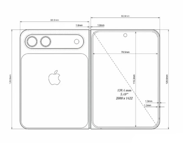 苹果“阔折叠”手机专利曝光：外屏居中挖孔 后置双摄