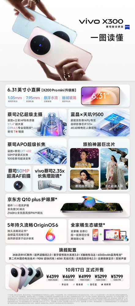 vivo X300系列今日开售 天玑9500芯片＋顶级蔡司影像