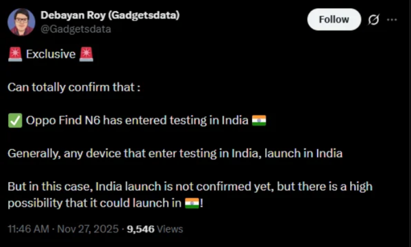 OPPO Find N6折叠手机在印度测试 或搭载索尼LYT 808 OPPO Find N6折叠手机在印度测试 或搭载索尼LYT 808